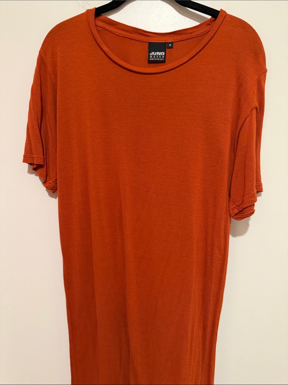 Jung Maven Women's Rust Orange Short Sleeve Teeshirt dress Hemp
